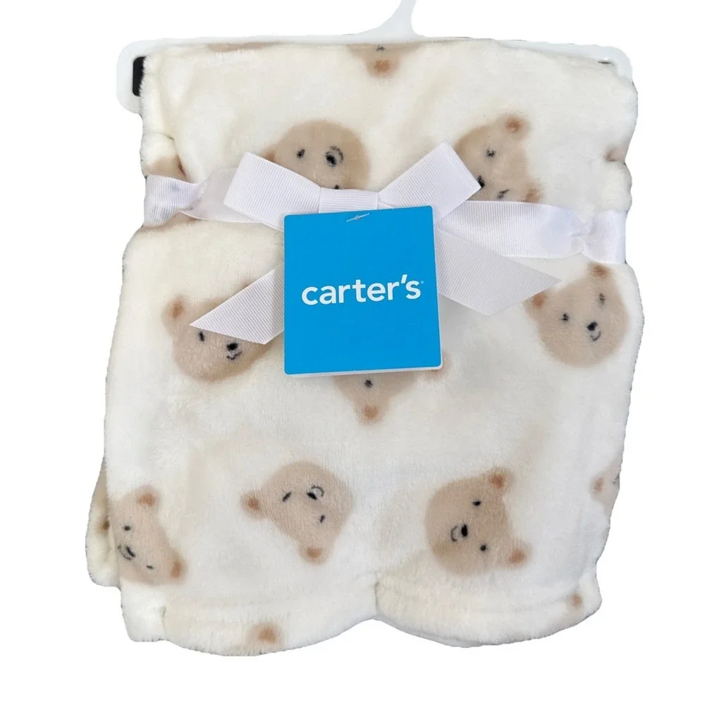 Carter's Baby Beige Bear Themed Newborn Blanket 30x40